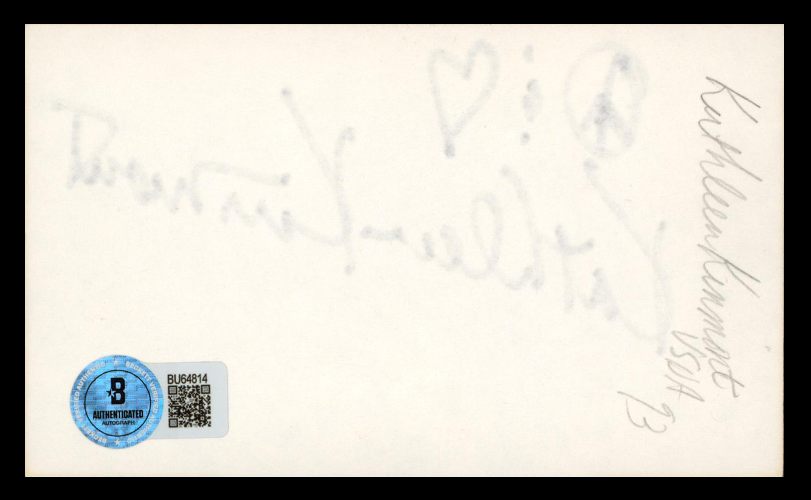 Kathleen Kinmont Halloween 4 "Peace & Love" Signed 3x5 Index Card BAS #BU64814