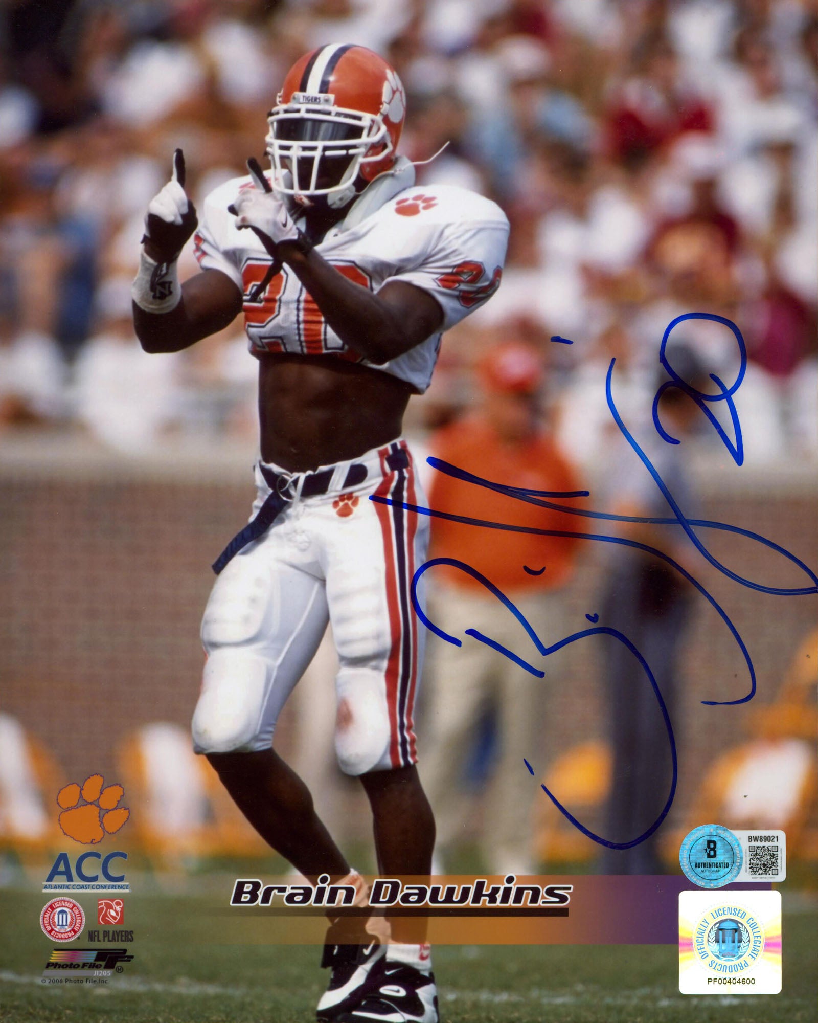 Clemson Brian Dawkins Authentic Signed 8x10 Vertical Photo BAS #BW89021