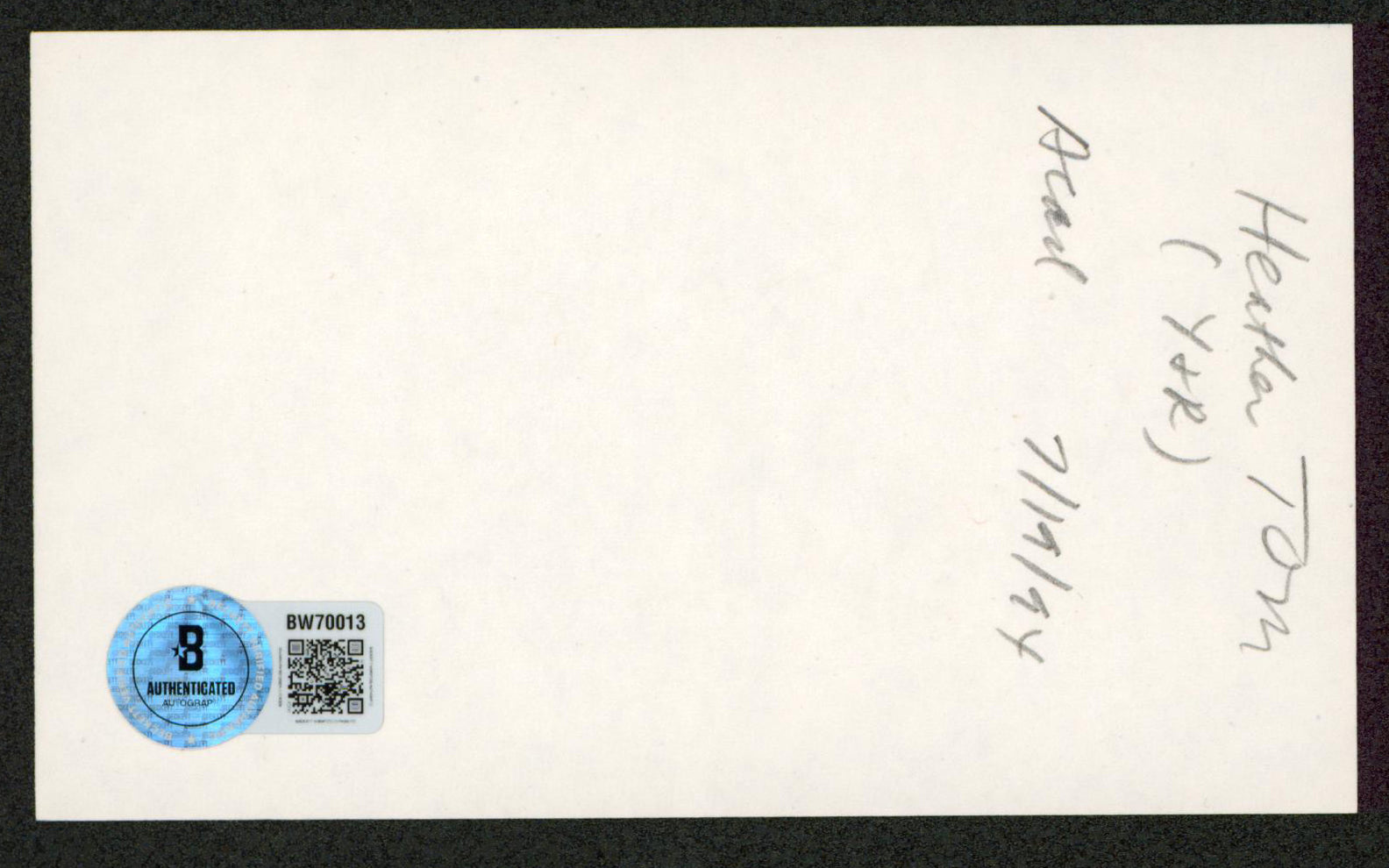 Heather Tom The Young and Restless Authentic Signed 3x5 Index Card BAS #BW70013