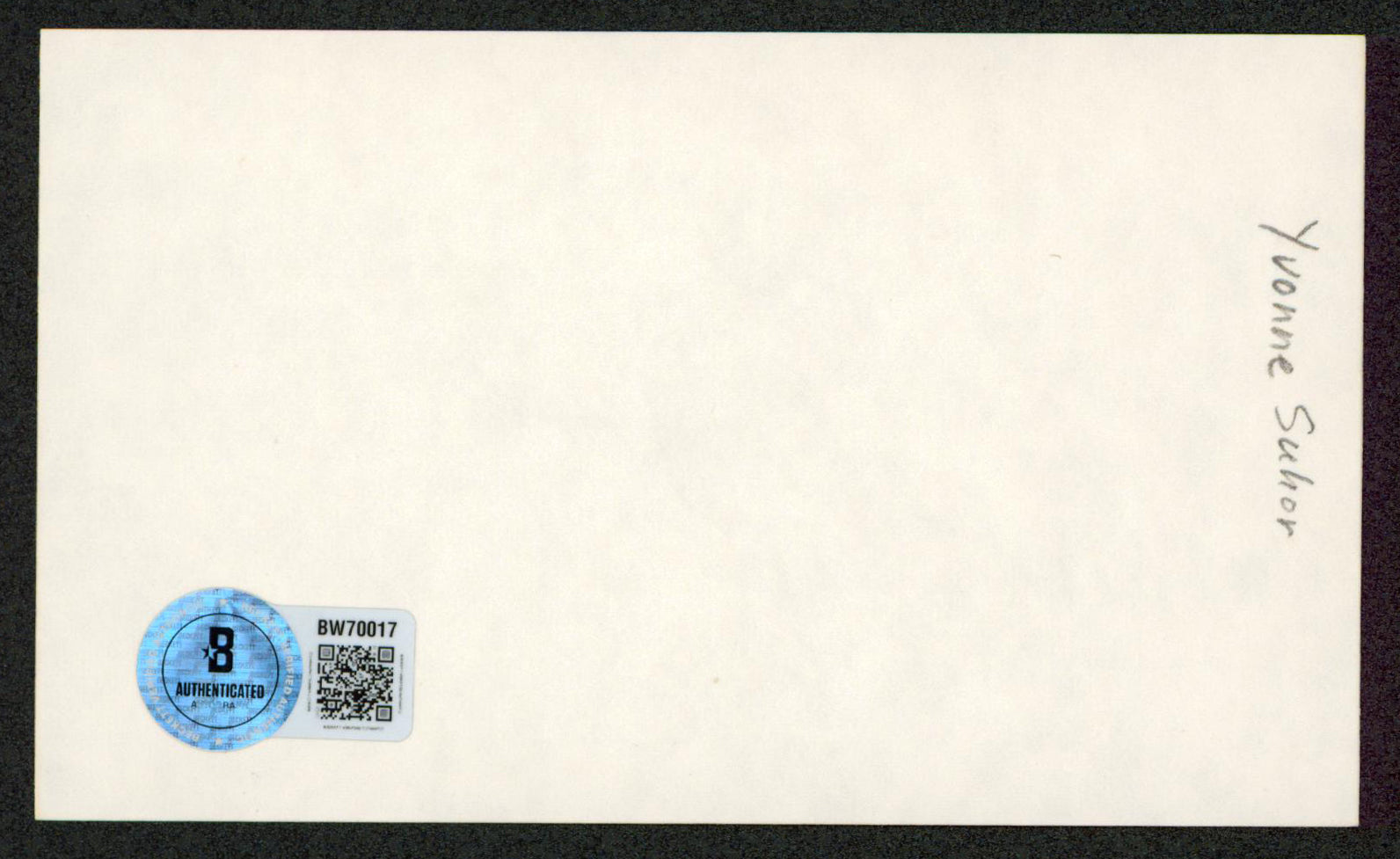 Yvonne Suhor Murder, She Wrote Authentic Signed 3x5 Index Card BAS #BW70017