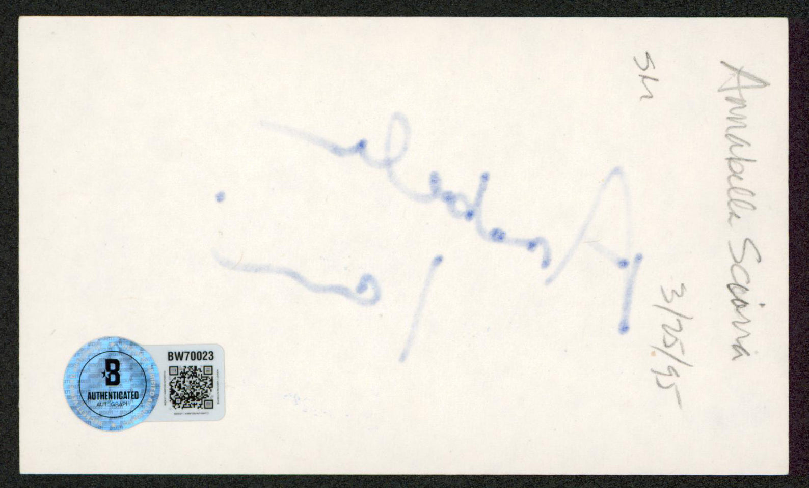 Annabelle Sciorra The Sopranos Authentic Signed 3x5 Index Card BAS #BW70023