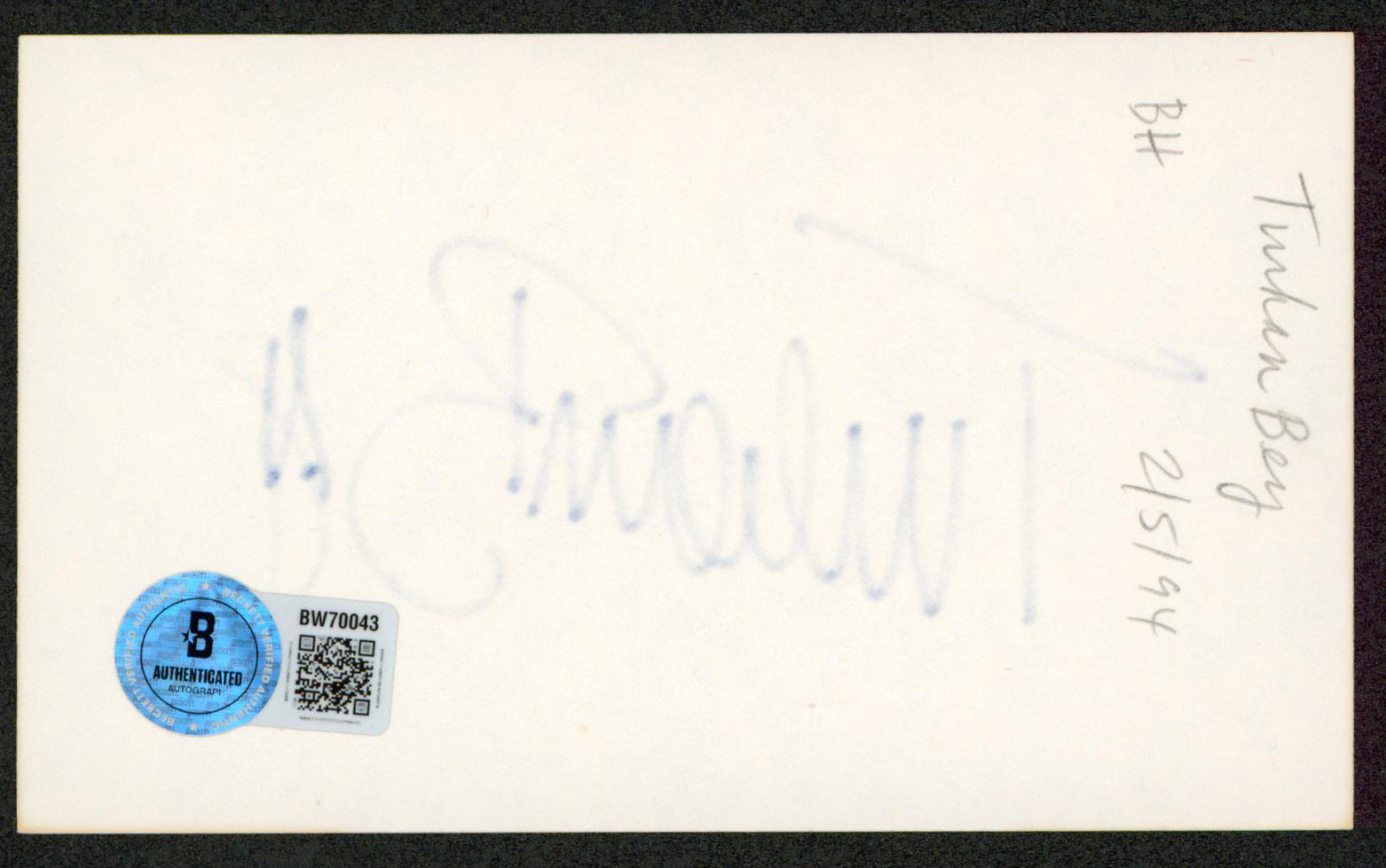 Turhan Bey The Mummy's Tomb Authentic Signed 3x5 Index Card BAS #BW70043