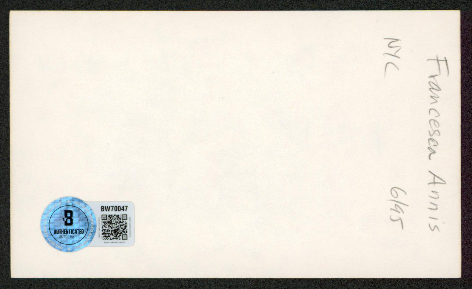 Francesca Annis Macbeth Authentic Signed 3x5 Index Card Autographed BAS #BW70047