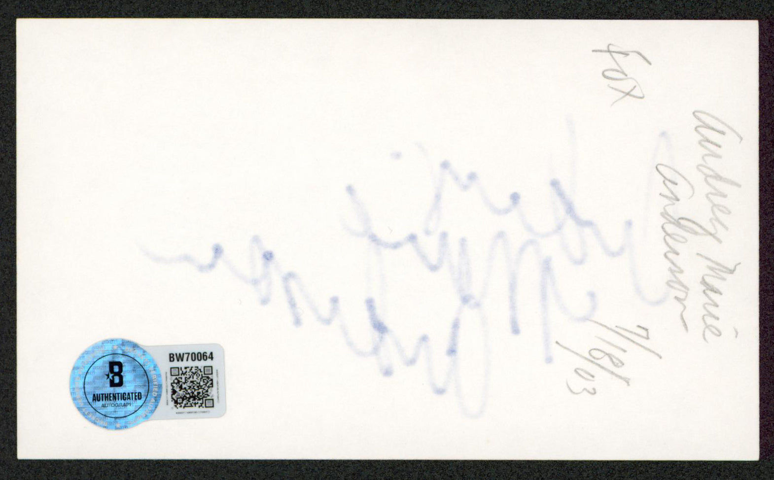 Audrey Marie Anderson The Unit Authentic Signed 3x5 Index Card BAS #BW70064