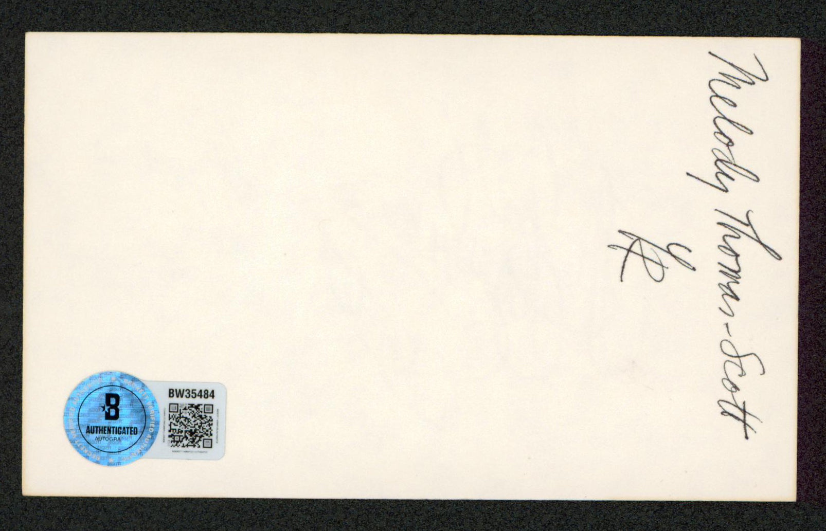 Melody Thomas Scott The Young and Restless Signed 3x5 Index Card BAS #BW35484