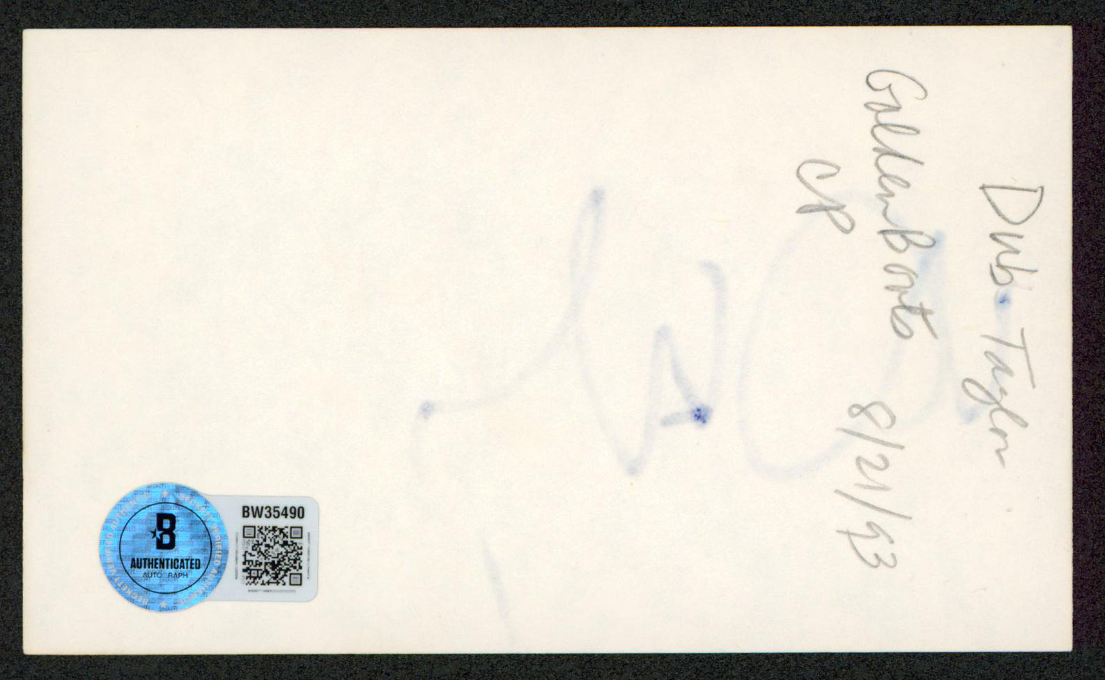 Dub Taylor Bonnie & Clyde Authentic Signed 3x5 Index Card BAS #BW35490