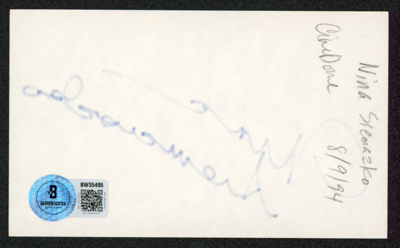 Nina Siemaszko The West Wing Authentic Signed 3x5 Index Card BAS #BW35495