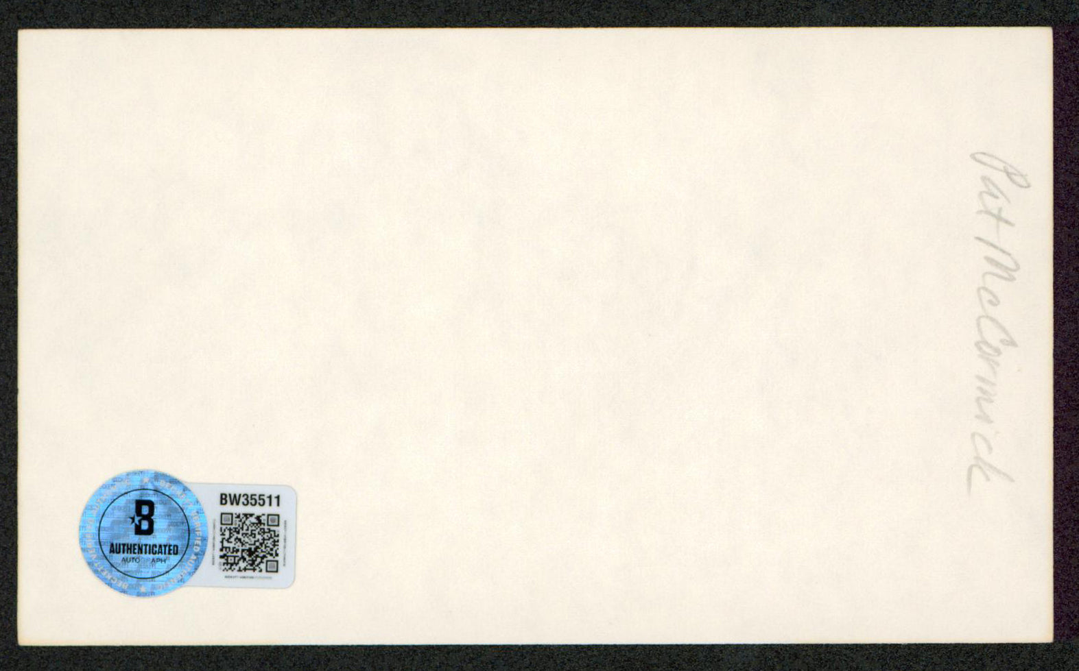 Pat McCormick Smokey and the Bandit Authentic Signed 3x5 Index Card BAS #BW35511