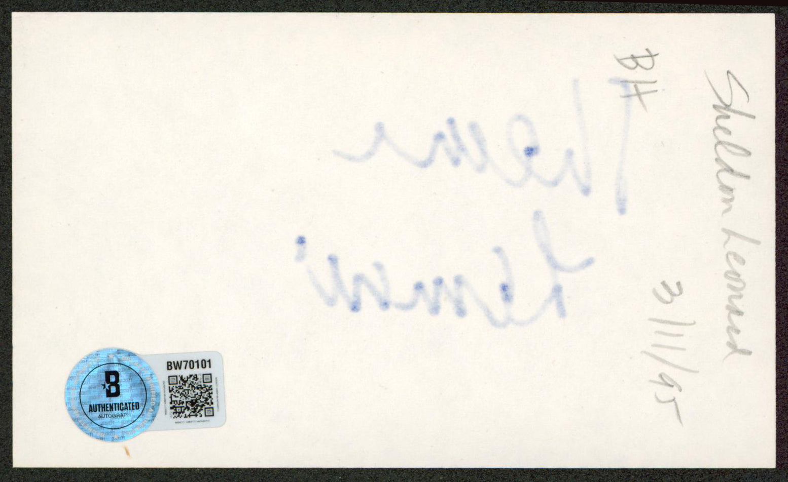 Sheldon Leonard The Andy Griffith Show Signed 3x5 Index Card BAS #BW70101