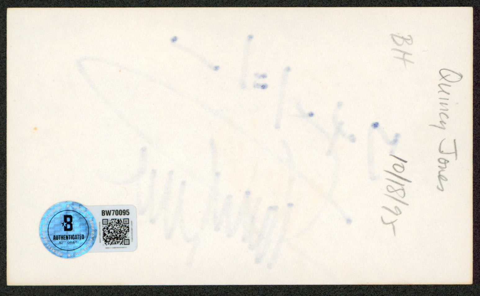 Quincy Jones The Color Purple Authentic Signed 3x5 Index Card BAS #BW70095