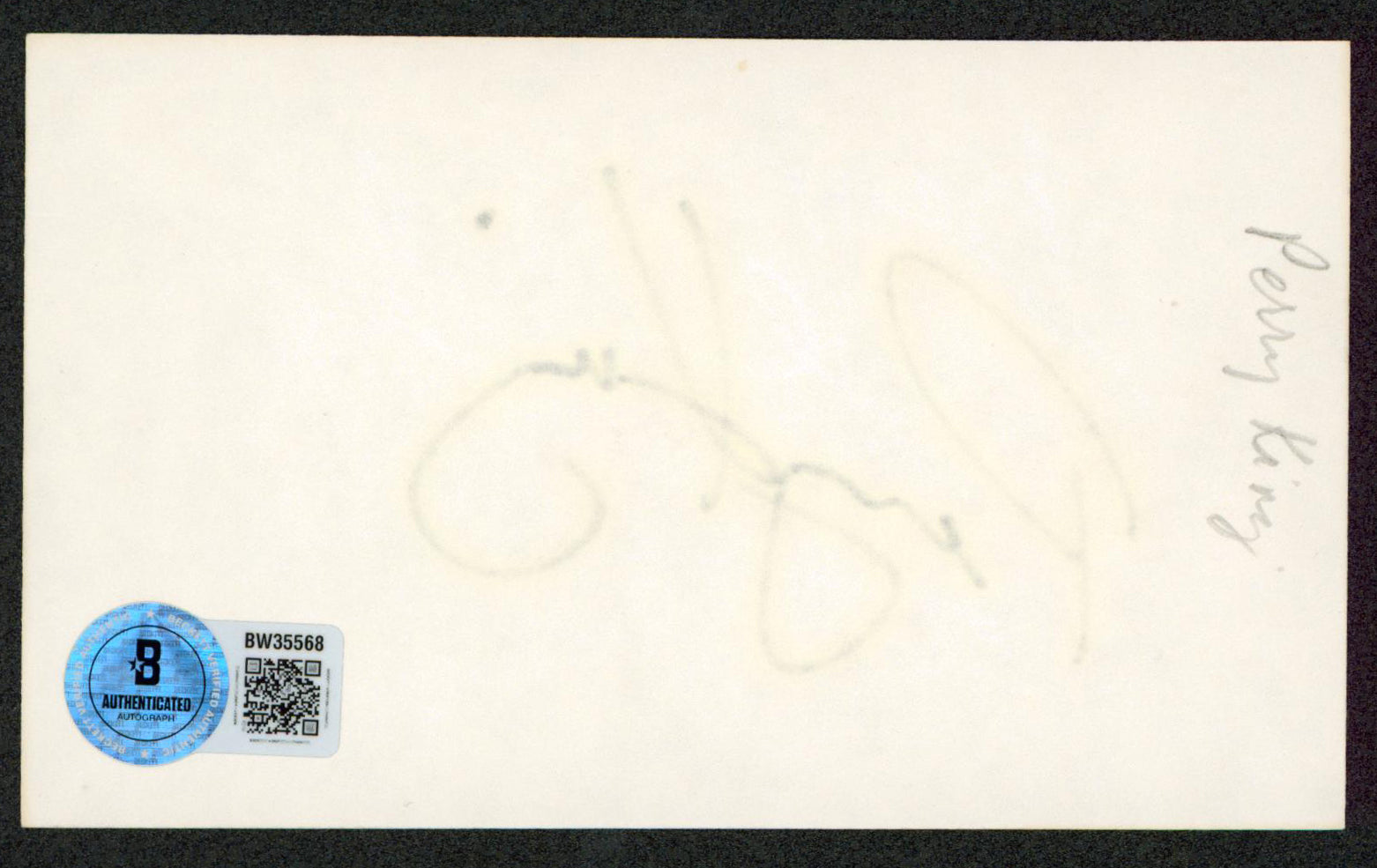 Perry King The Knife and Gun Club Authentic Signed 3x5 Index Card BAS #BW35568