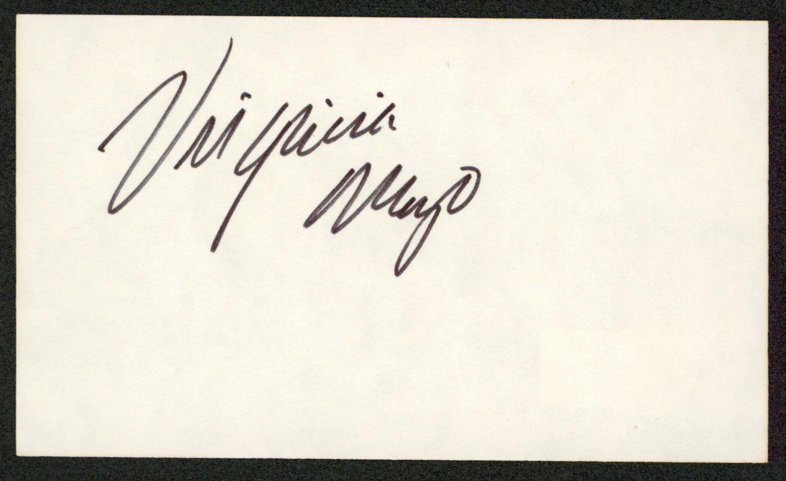Virginia Mayo White Heat Authentic Signed 3x5 Index Card BAS #BW35558
