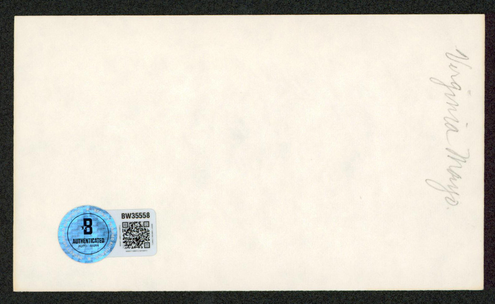 Virginia Mayo White Heat Authentic Signed 3x5 Index Card BAS #BW35558