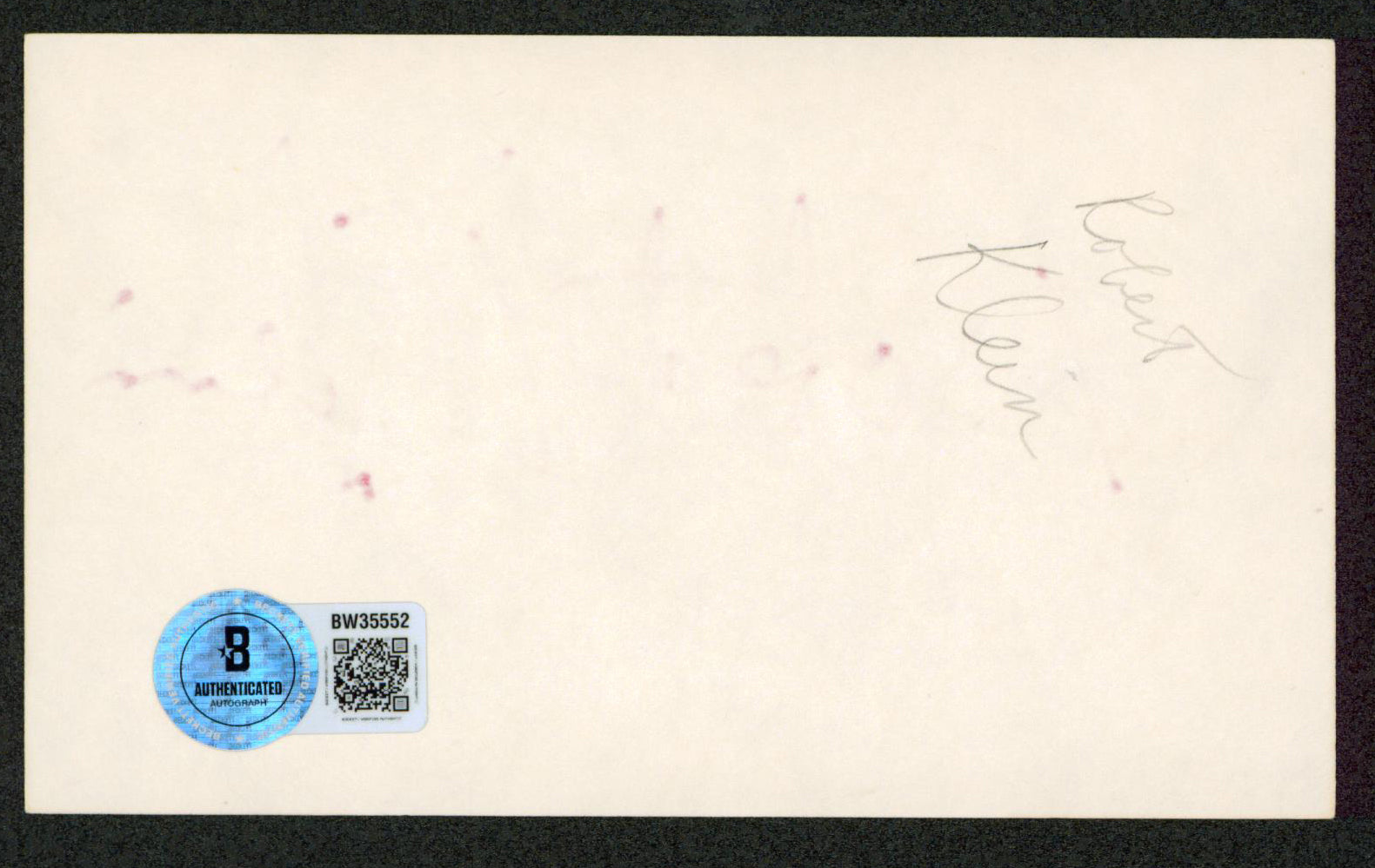 Robert Klein Two Weeks Notice Authentic Signed 3x5 Index Card BAS #BW35552