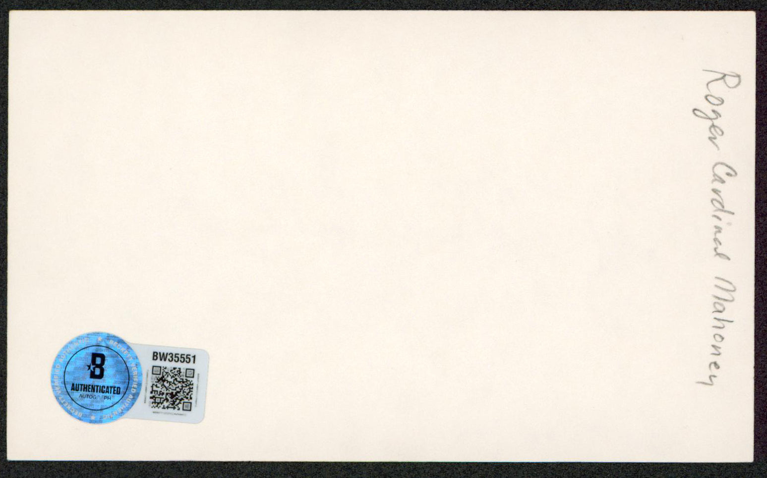 Roger Cardinal Mahony Authentic Signed 3x5 Index Card Autographed BAS #BW35551