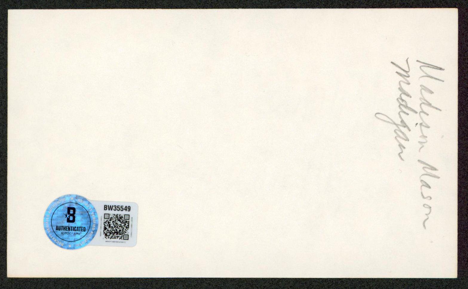 Madison Mason Transformers Authentic Signed 3x5 Index Card BAS #BW35549