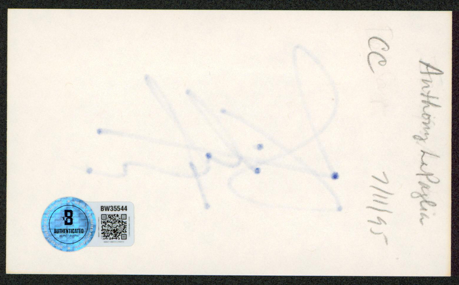 Anthony LaPaglia Without a Trace Authentic Signed 3x5 Index Card BAS #BW35544