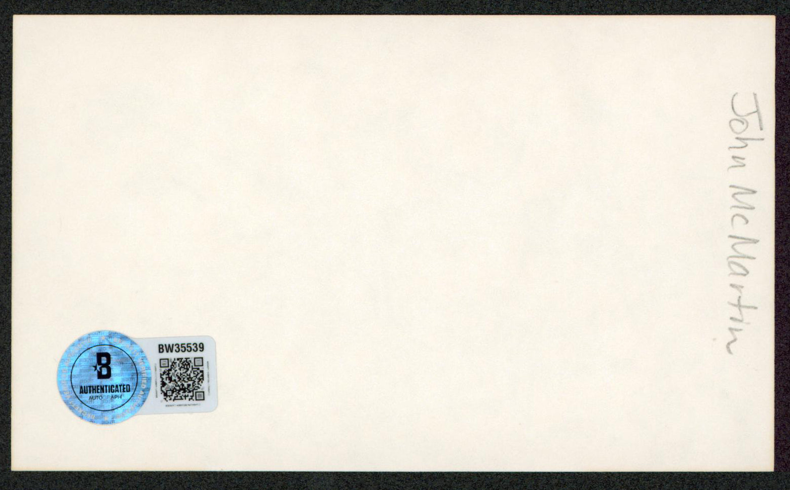 John McMartin High Society Authentic Signed 3x5 Index Card BAS #BW35539