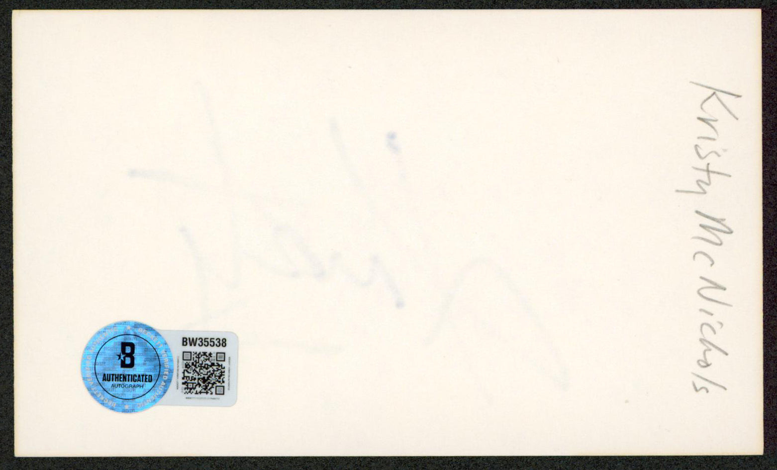 Kristy McNichols Empty Nest Authentic Signed 3x5 Index Card BAS #BW35538