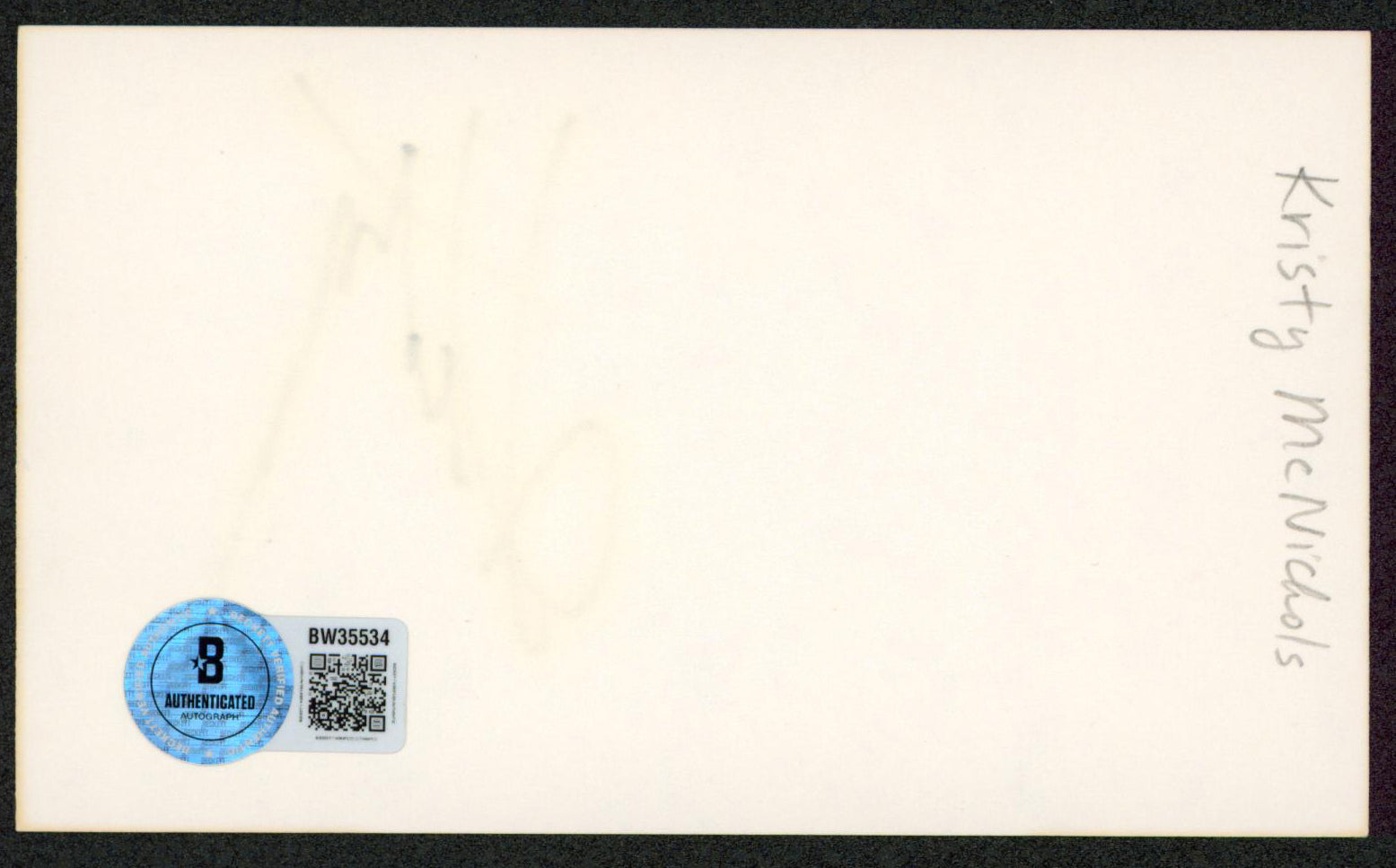 Kristy McNichols Empty Nest Authentic Signed 3x5 Index Card BAS #BW35534