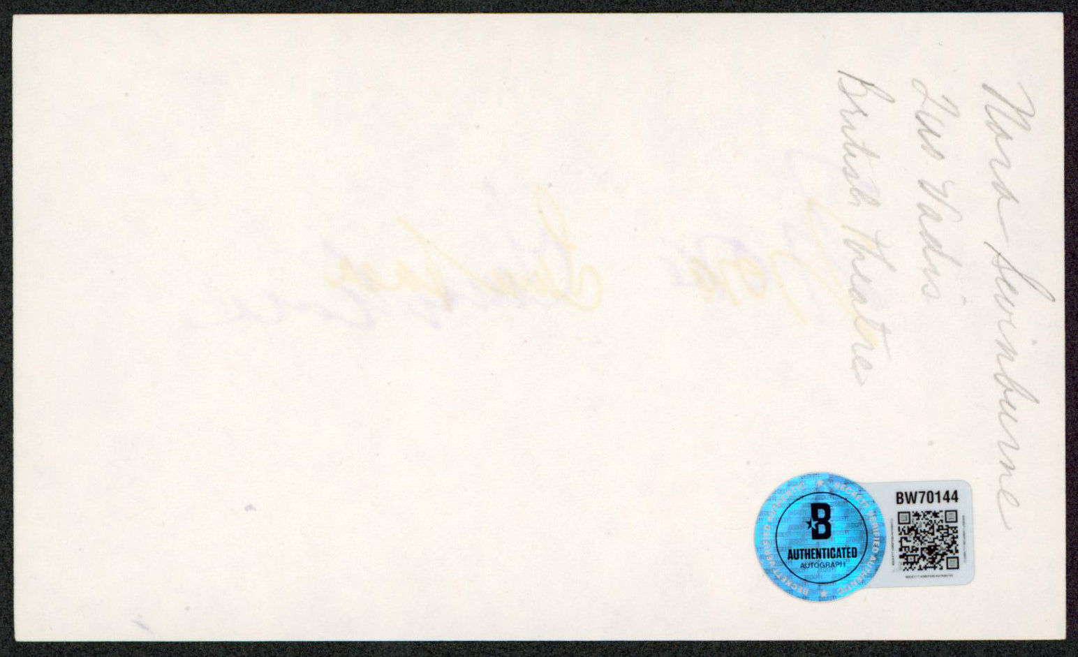 Nora Swinburne Lot's Wife Authentic Signed 3x5 Index Card BAS #BW70144