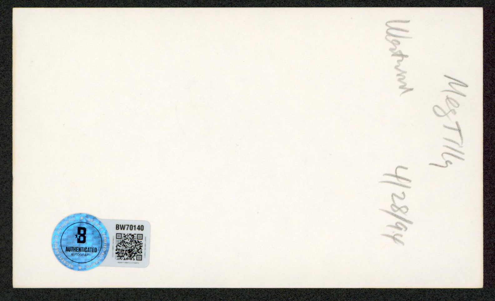 Meg Tilly Psycho II Authentic Signed 3x5 Index Card Autographed BAS #BW70140