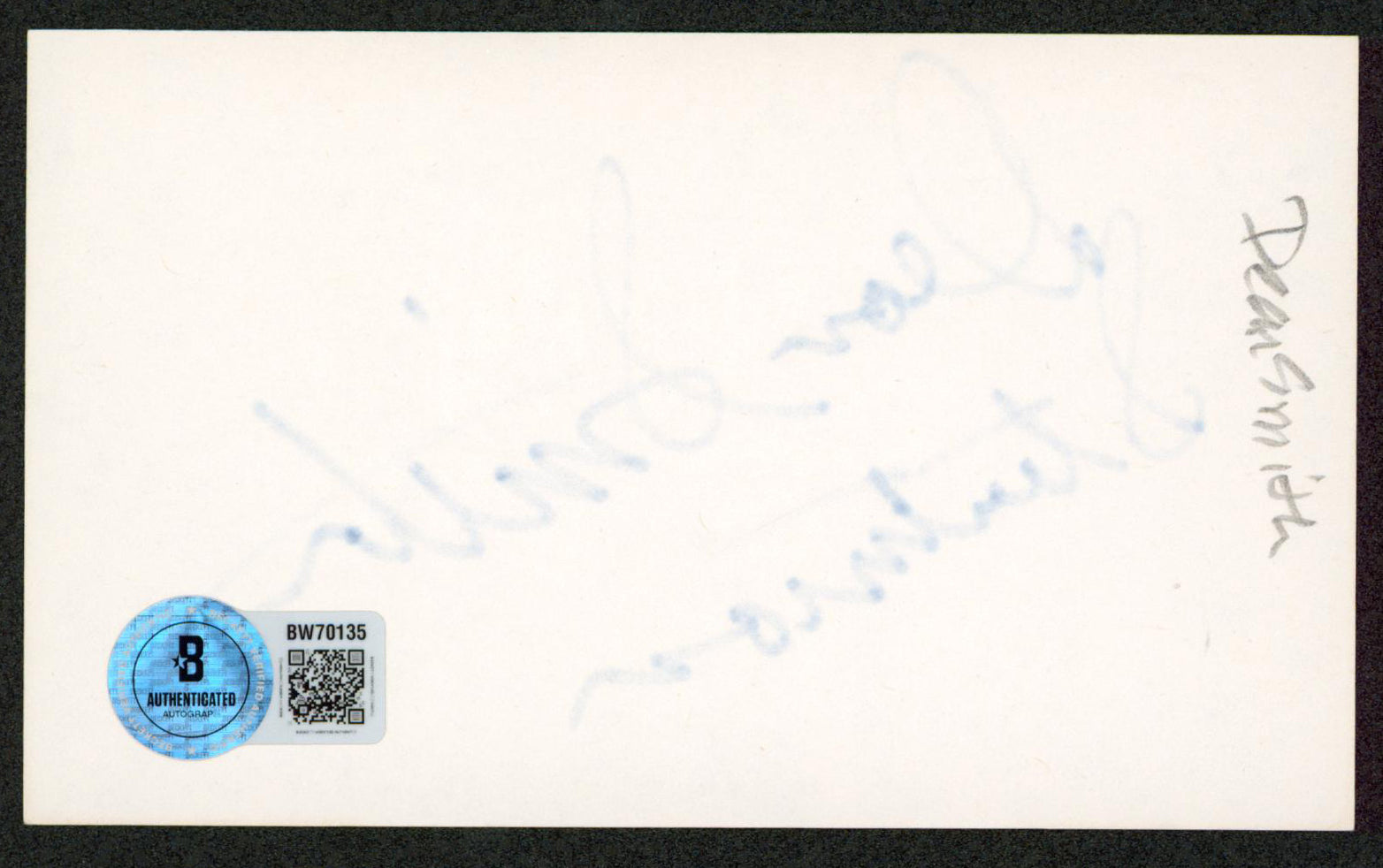 Dean Smith "Stuntman" Authentic Signed 3x5 Index Card Autographed BAS #BW70135