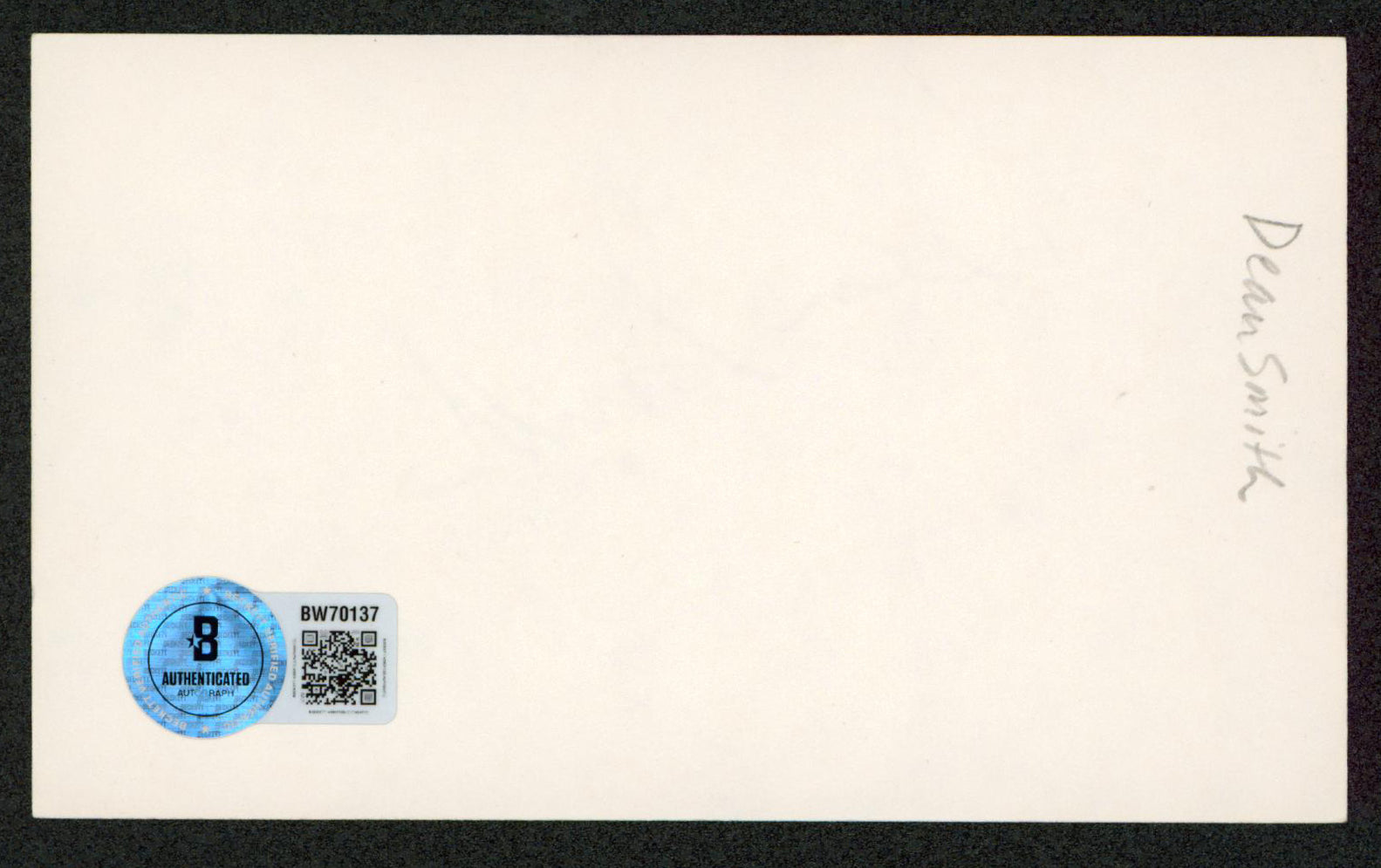Dean Smith Stuntman Authentic Signed 3x5 Index Card Autographed BAS #BW70137