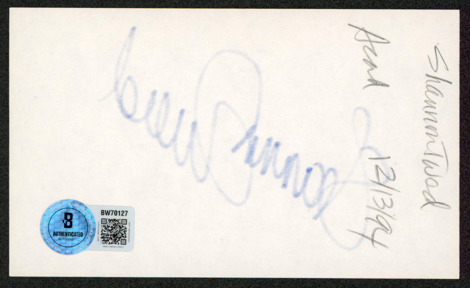 Shannon Tweed Electra Authentic Signed 3x5 Index Card Autographed BAS #BW70127