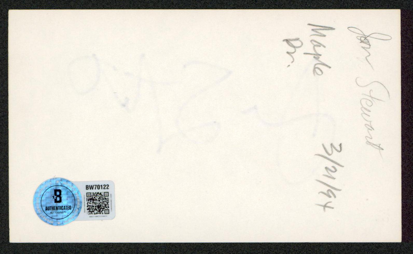 Jon Stewart The Daily Show Authentic Signed 3x5 Index Card BAS #BW70122