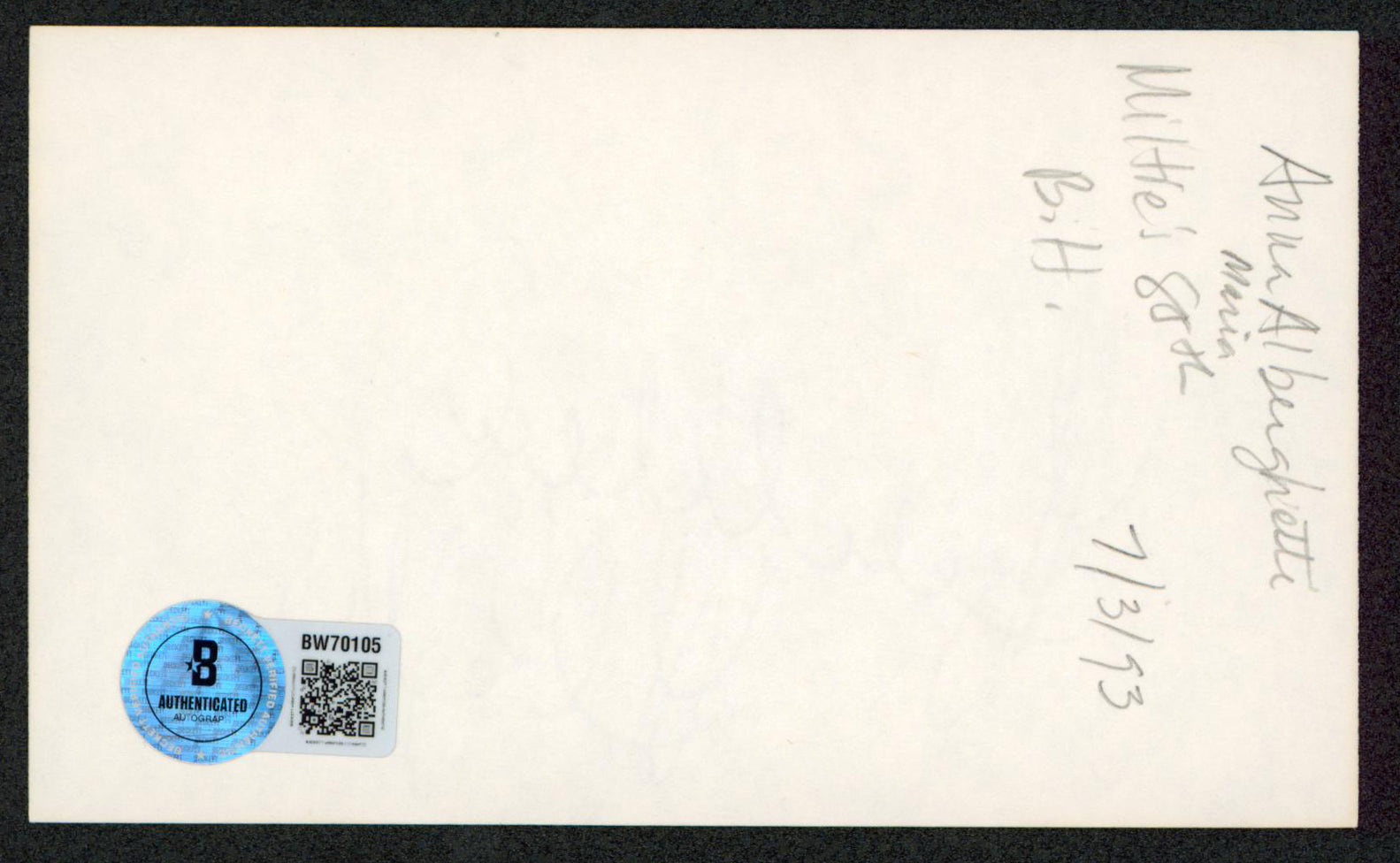 Anna Maria Alberghetti Carnival! Authentic Signed 3x5 Index Card BAS #BW70105