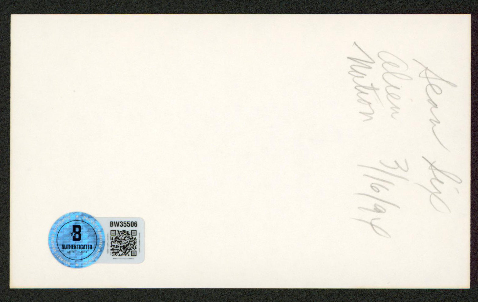Sean Six Alien Nation Authentic Signed 3x5 Index Card Autographed BAS