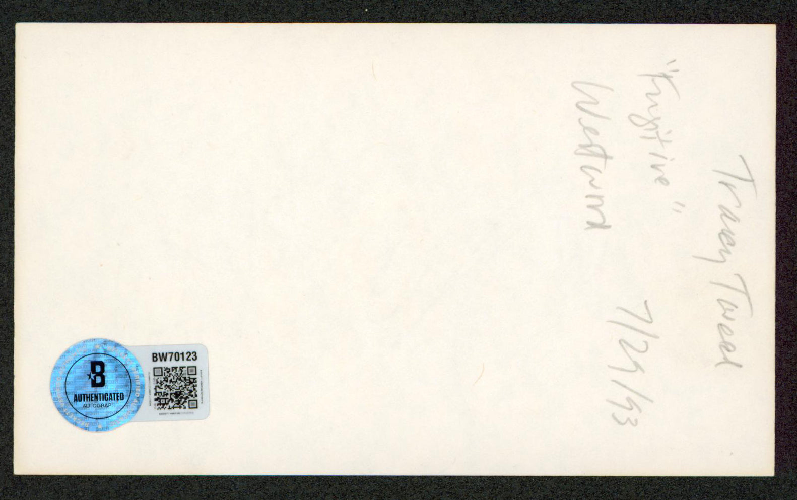 Tracy Tweed The Fugitive "XO" Authentic Signed 3x5 Index Card Autographed BAS