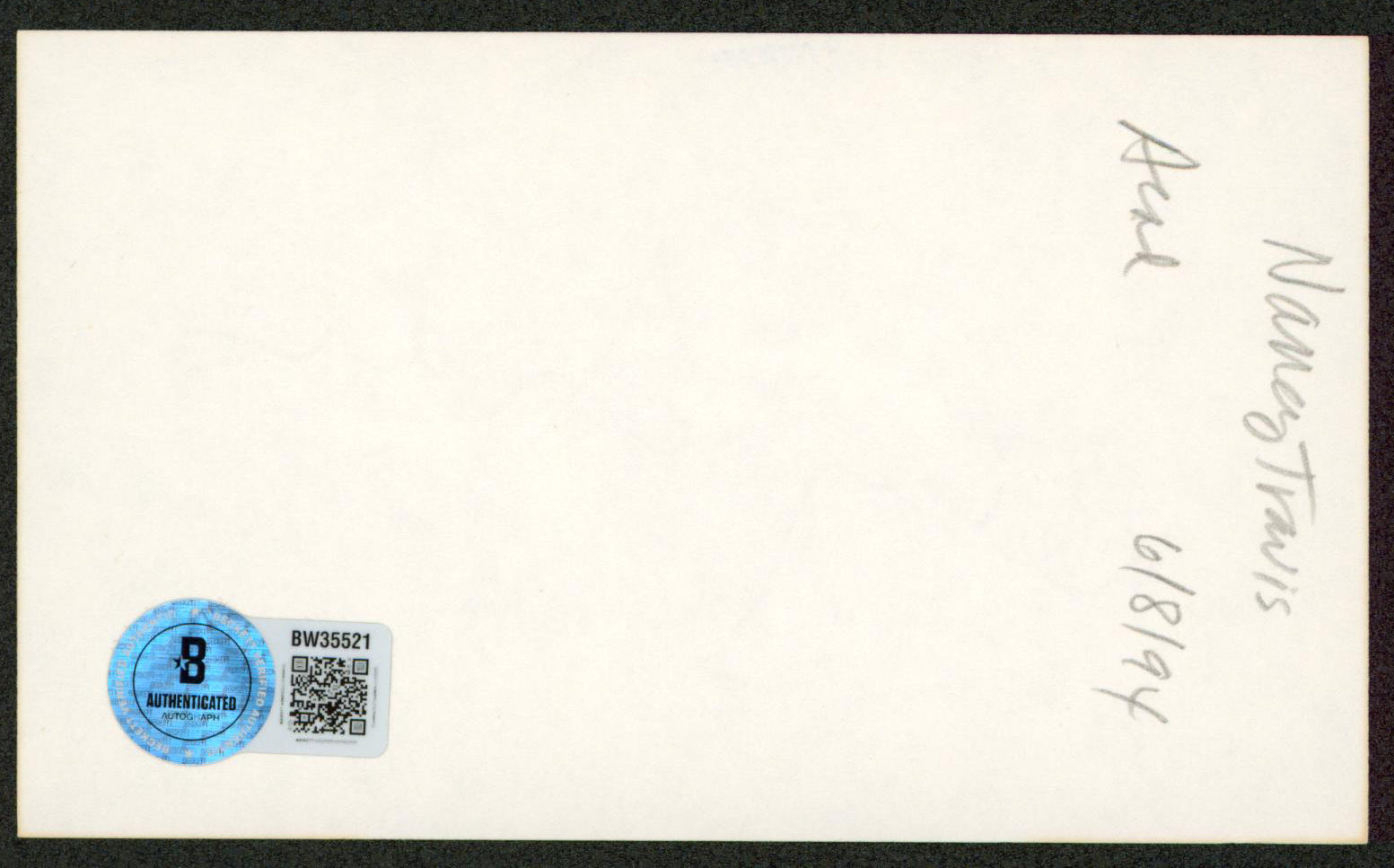 Nancy Travis Last Man Standing Authentic Signed 3x5 Index Card Autographed BAS