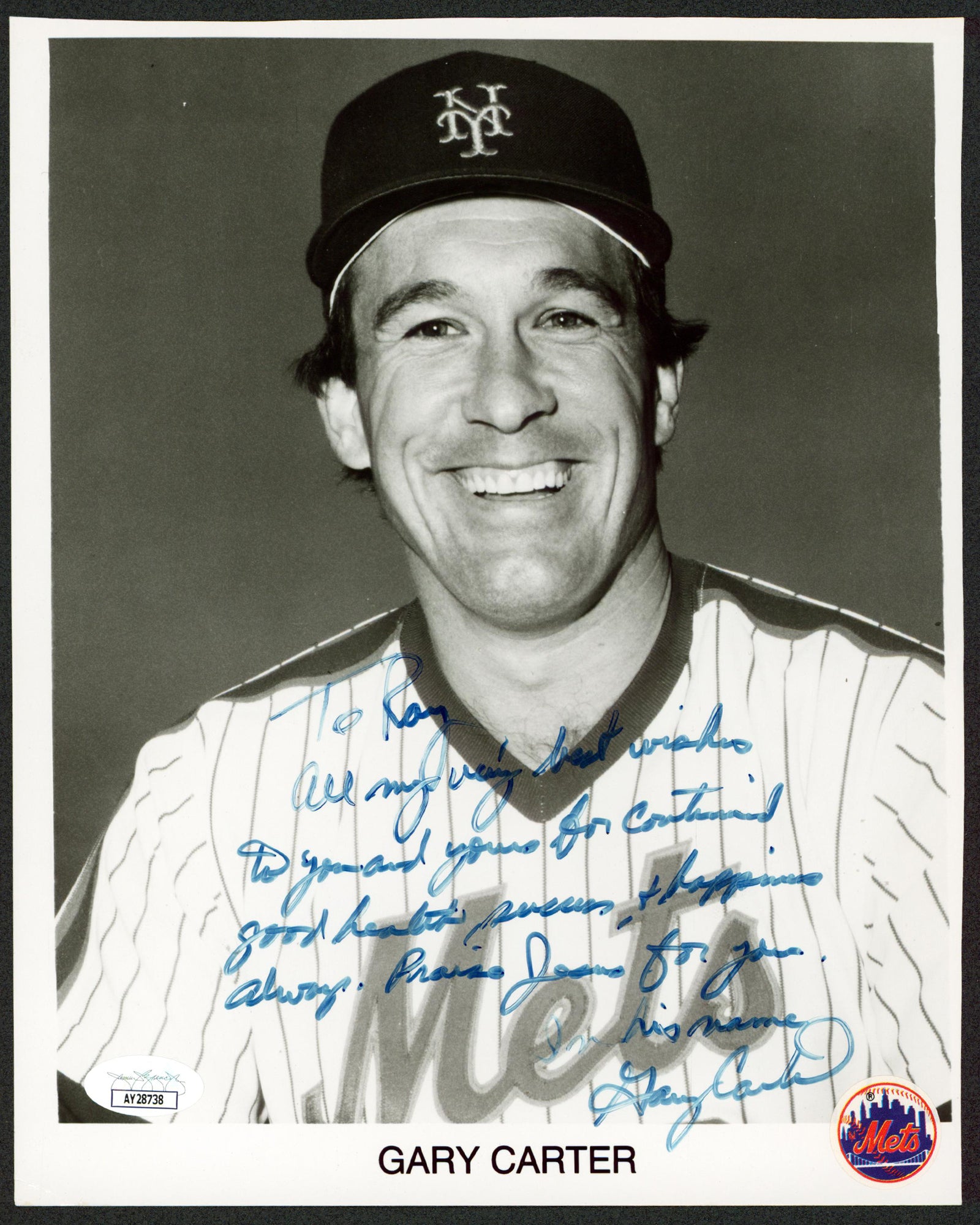 Mets Gary Carter "To Roy All My Very Best Wishes" Signed 8x10 Photo JSA #AY28738