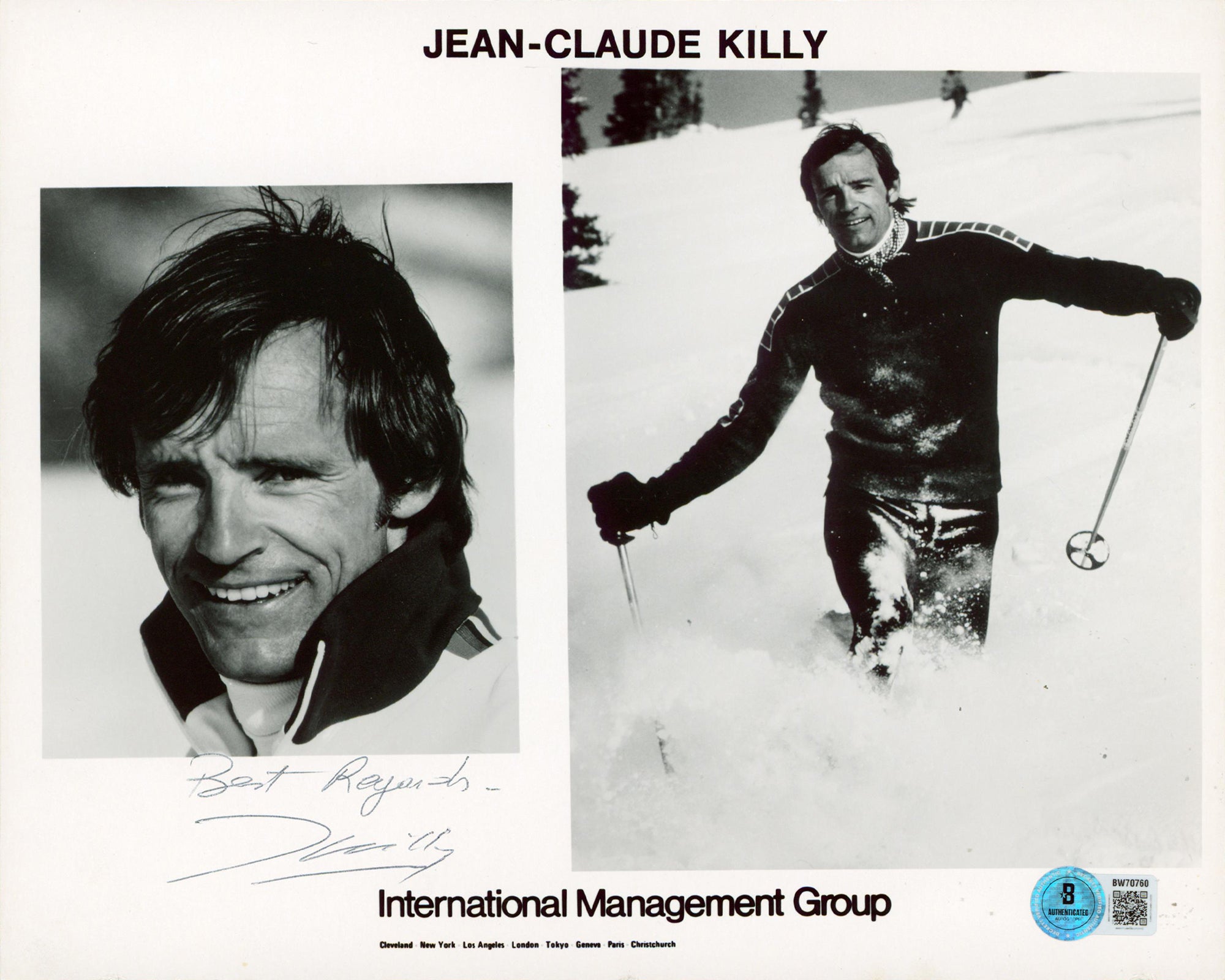 Jean-Clade Killy "Best Regards" Authentic Signed 8x10 Photo BAS #BW70760