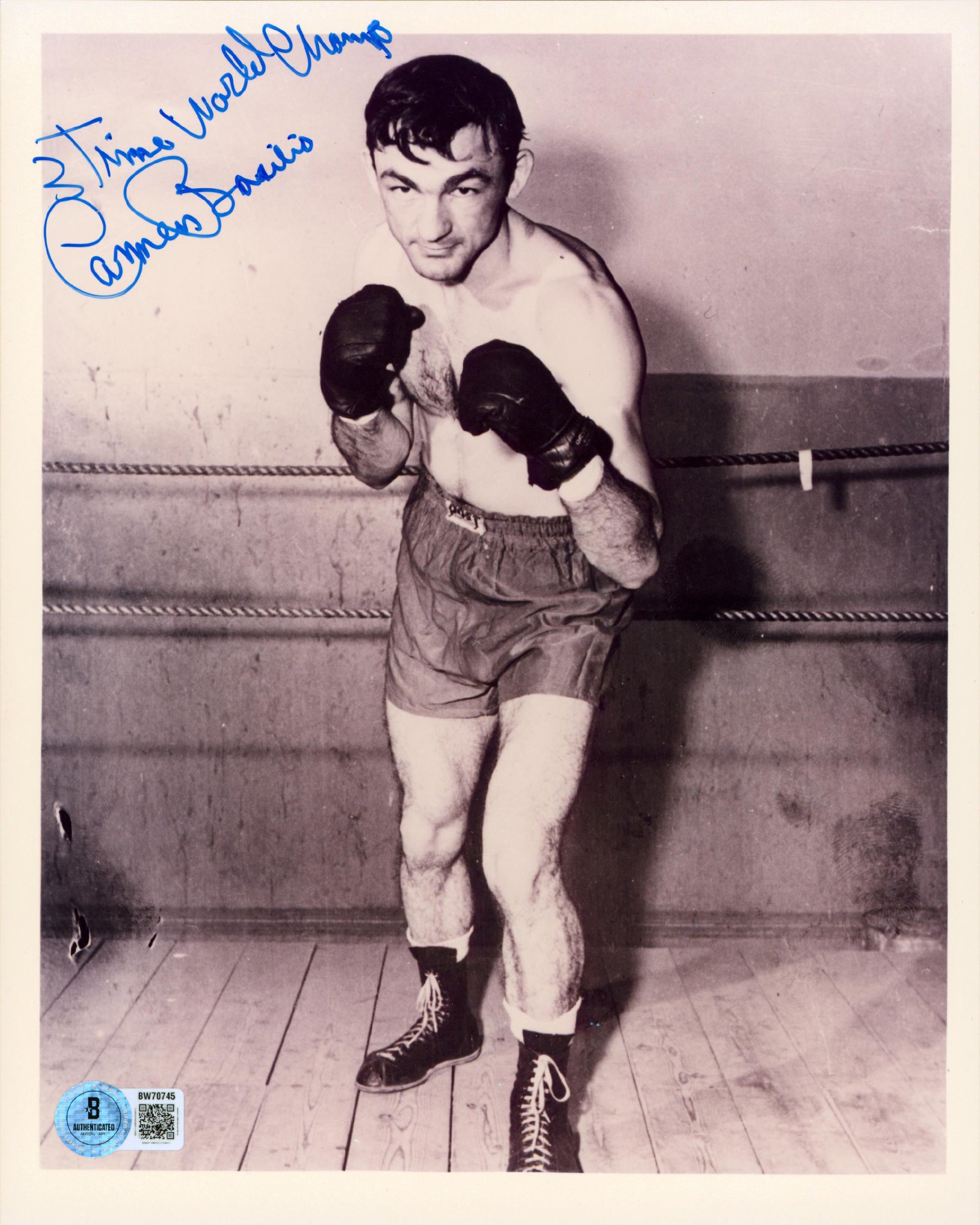 Carmen Basilio "3 Time World Champ" Authentic Signed 8x10 Photo BAS #BW70745