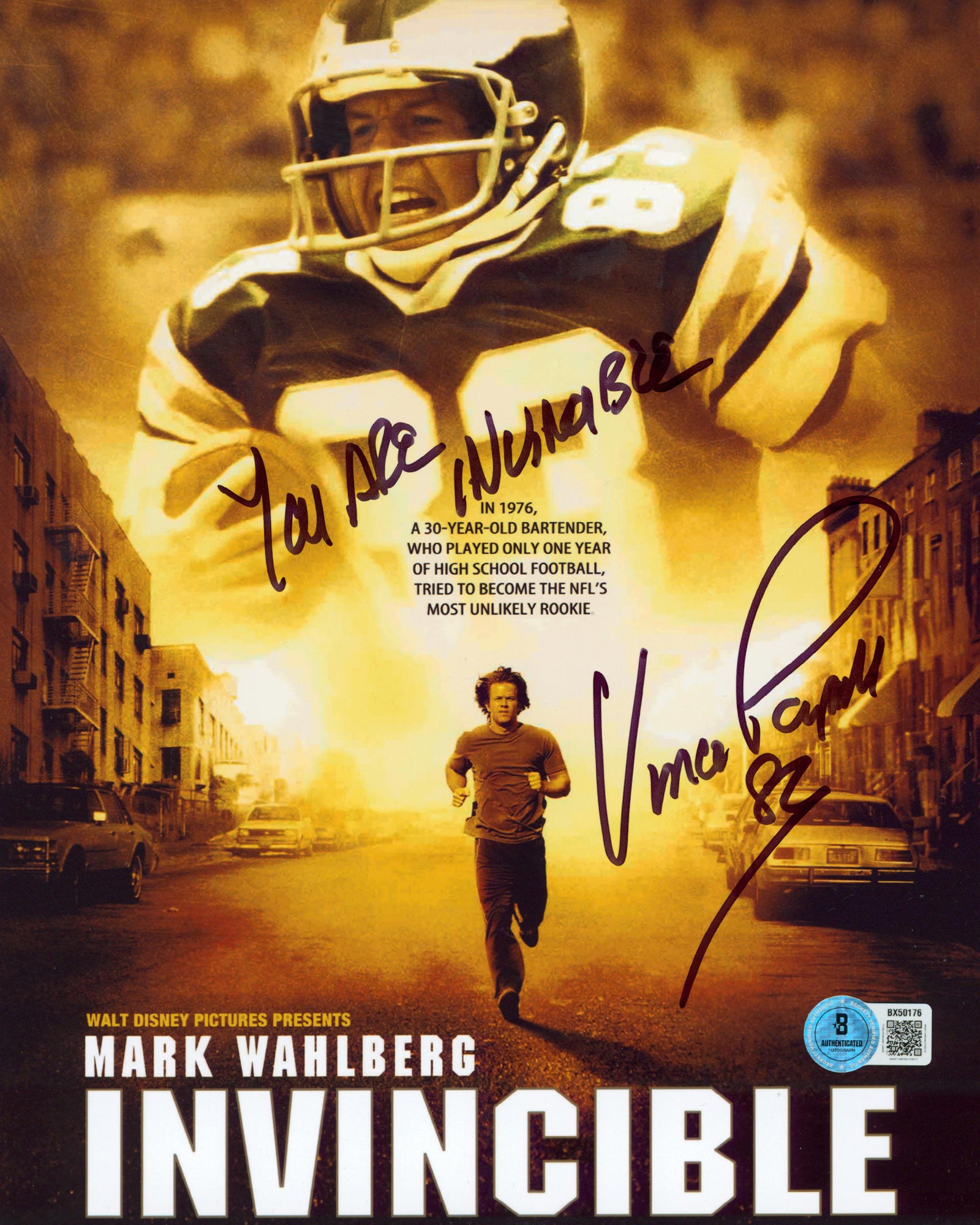 Vince Papale Invincible "You Are Invincible" Signed 8x10 Photo BAS #BX50176