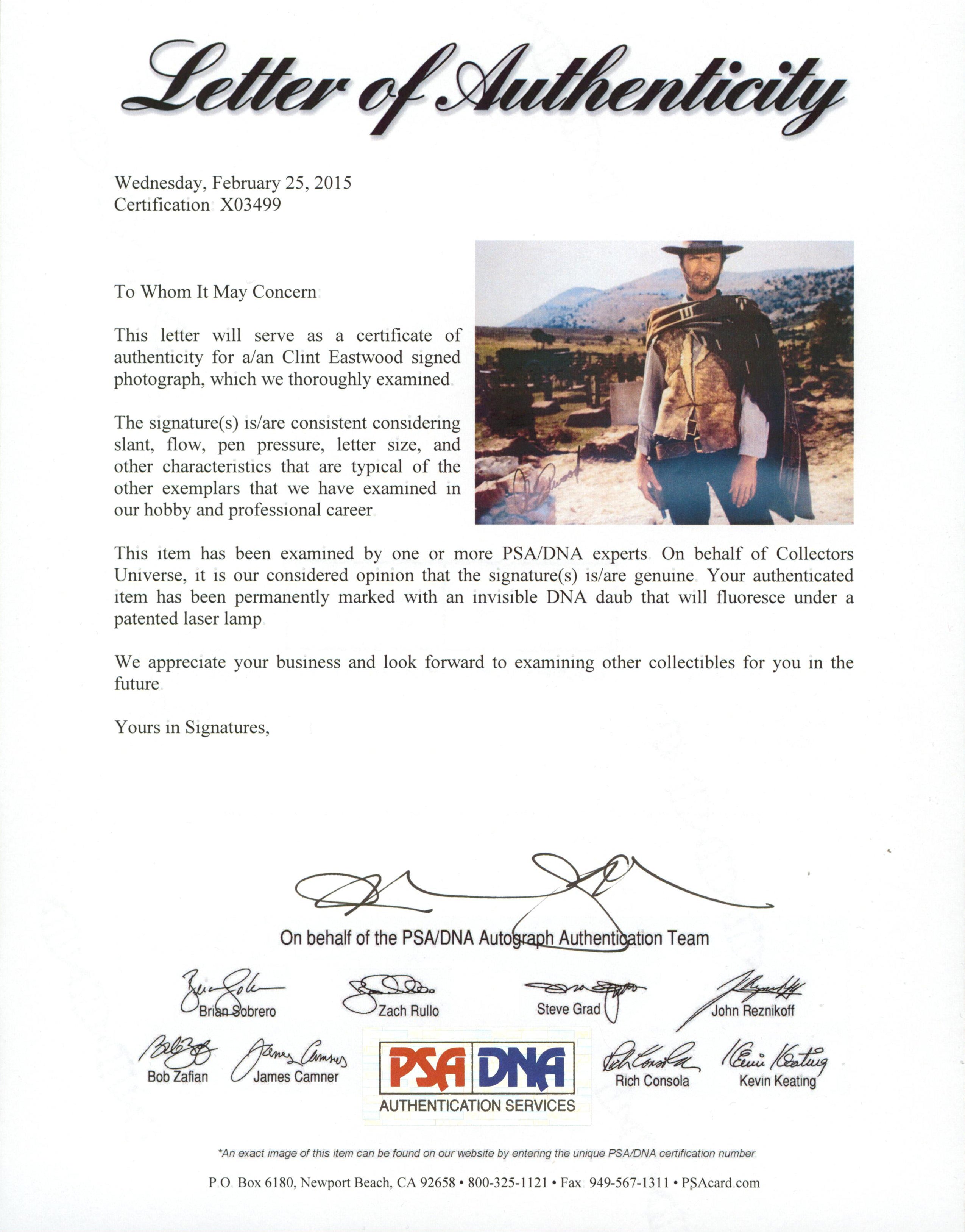 Clint Eastwood The Good, the Bad and the Ugly Signed 11x14 Photo PSA/DNA #X03499
