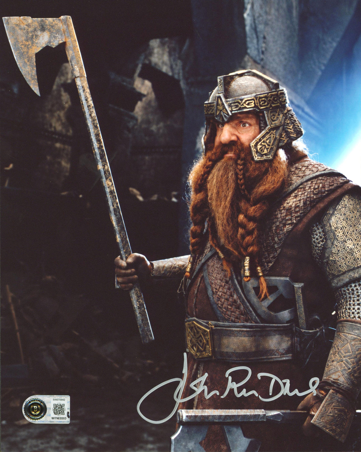 John Rhys-Davies Lord of the Rings Signed 8x10 Holding Axe Photo BAS Witnessed