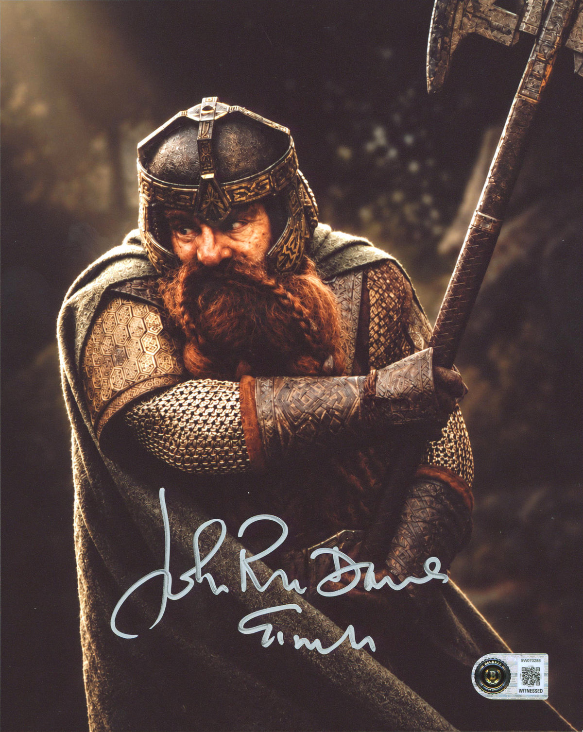 John Rhys-Davies Lord of the Rings Signed 8x10 Swinging Axe Photo BAS Witnessed