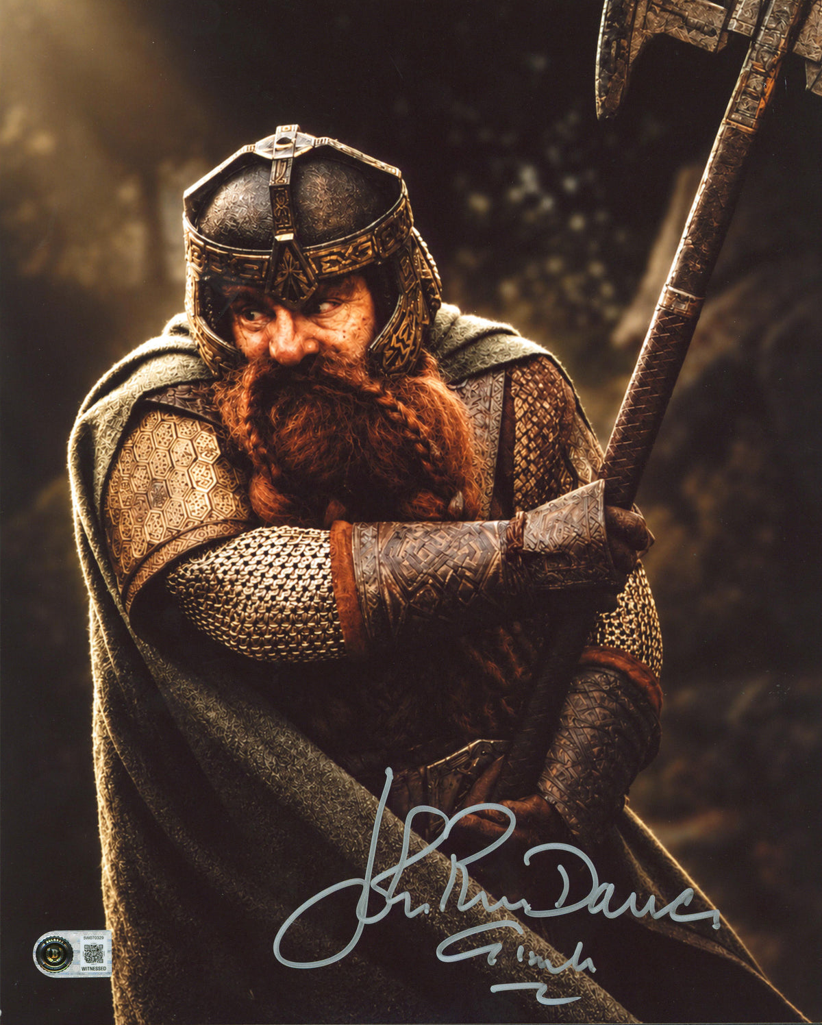 John Rhys-Davies Lord of the Rings Signed 11x14 Swinging Axe Photo BAS Witnessed
