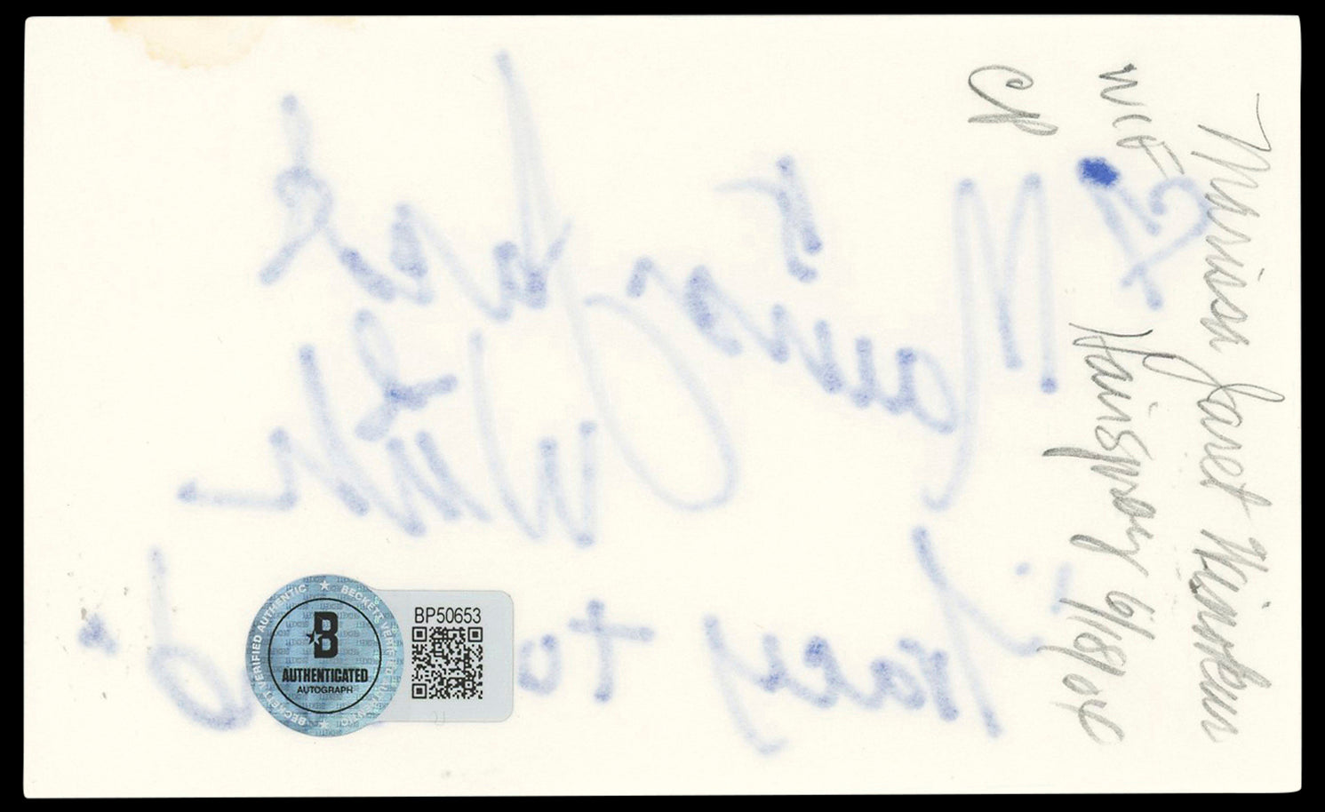 Marissa Jaret Winokur Hairspray Authentic Signed 3x5 Index Card BAS #BP50653