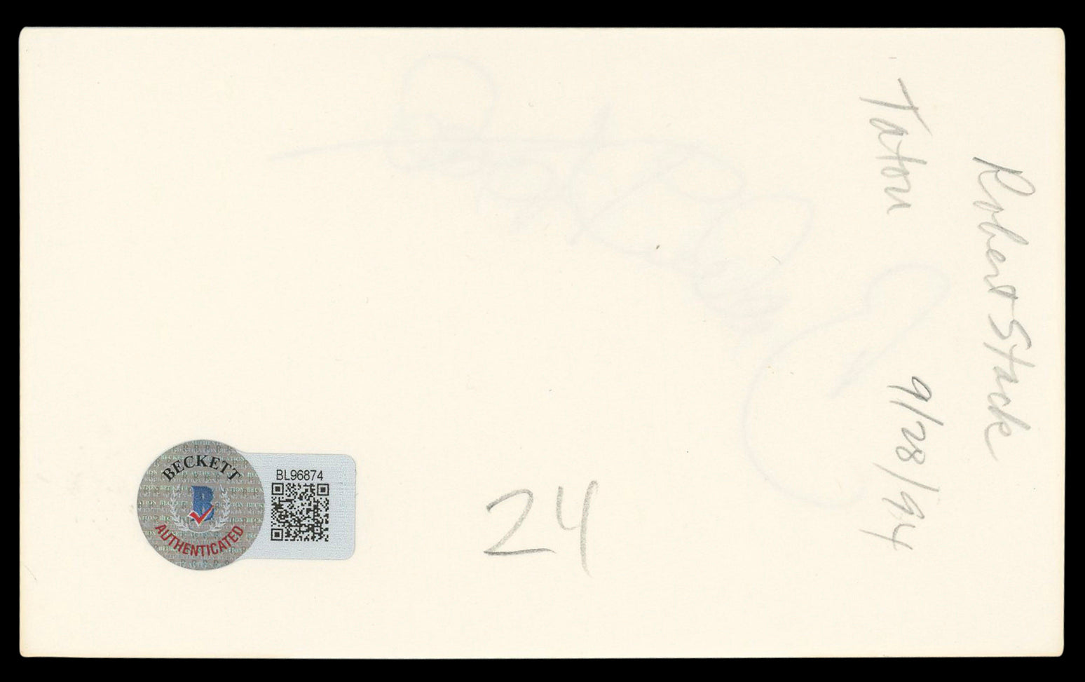 Robert Stack Airplane! Authentic Signed 3x5 Index Card Autographed BAS #BL96874