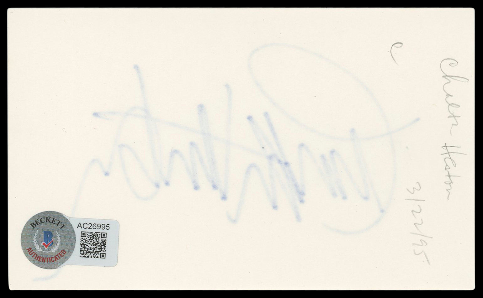 Charlton Heston Ben-Hur Authentic Signed 3x5 Index Card BAS LOA #AC26995