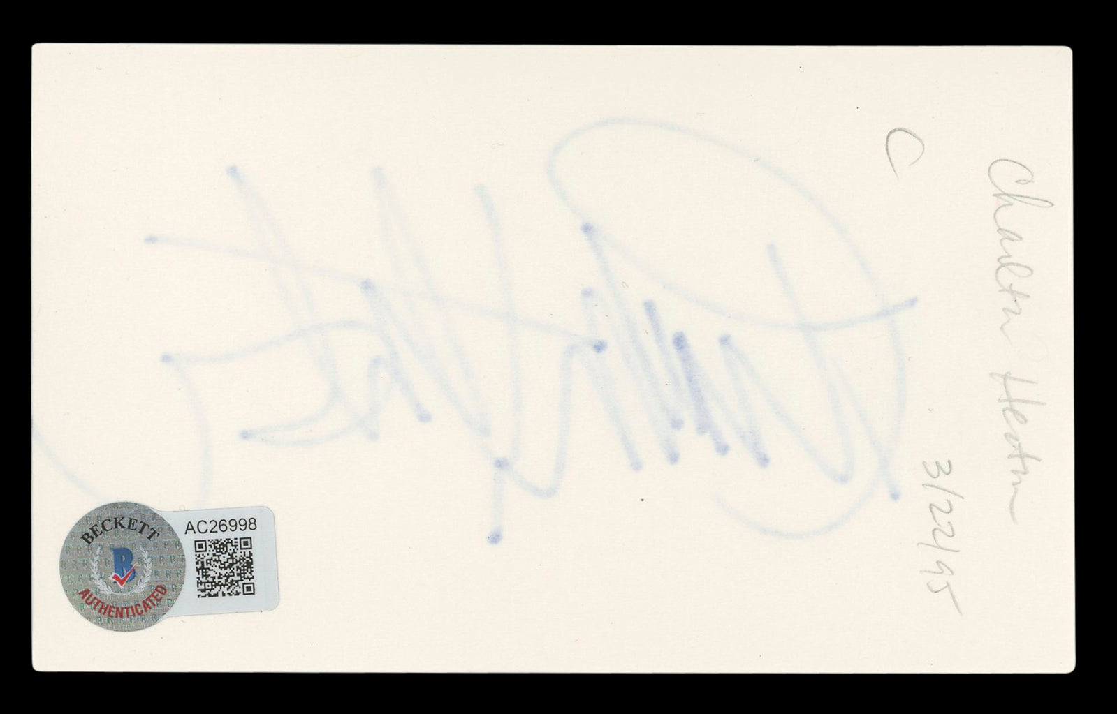 Charlton Heston Ben-Hur Authentic Signed 3x5 Index Card BAS LOA #AC26998