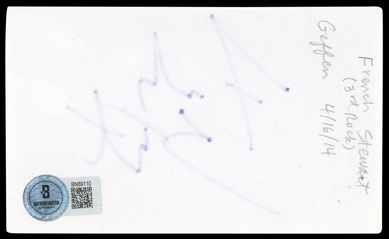 French Stewart 3rd Rock From The Sun Signed 3x5 Index Card BAS #BN89110
