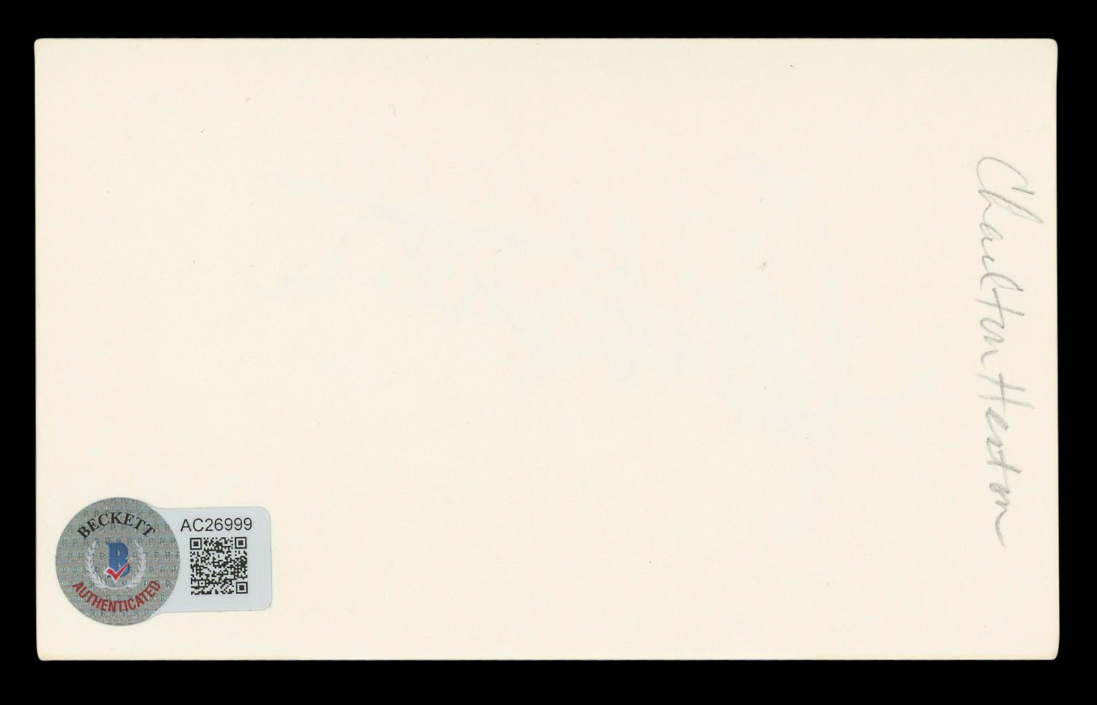 Charlton Heston Ben-Hur Authentic Signed 3x5 Index Card BAS LOA #AC26999