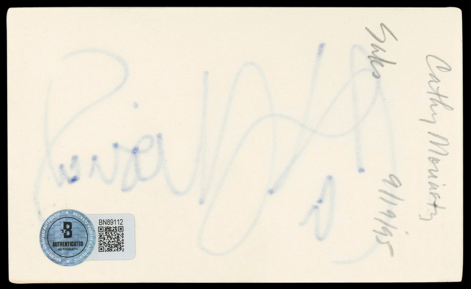 Cathy Moriarty Raging Bull Authentic Signed 3x5 Index Card BAS #BN89112