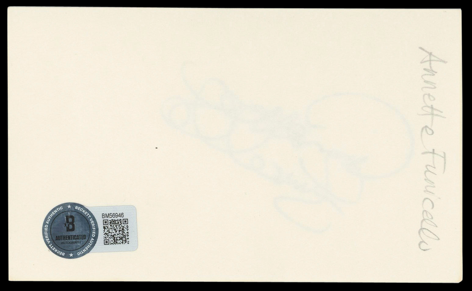 Annette Funicello Pajama Party Authentic Signed 3x5 Index Card BAS #BM56946